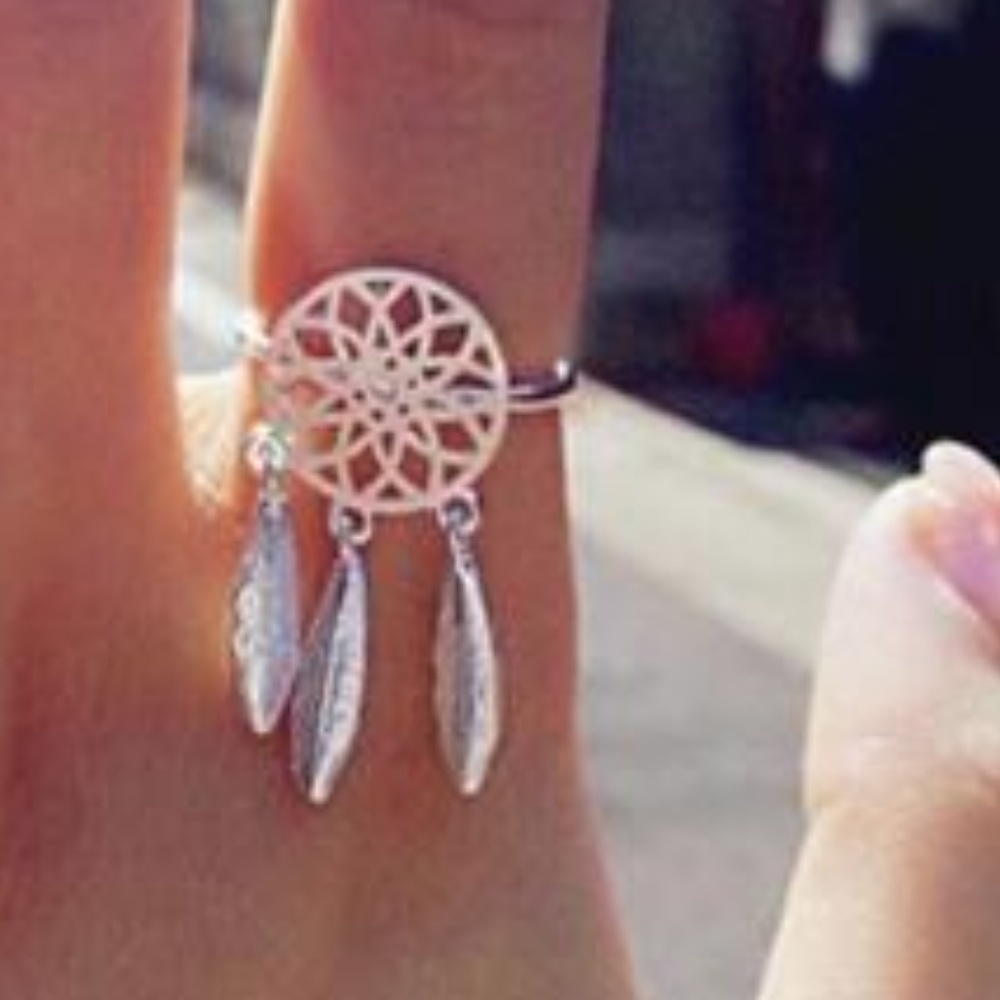 Dreamcatcher Feather Silver Ring